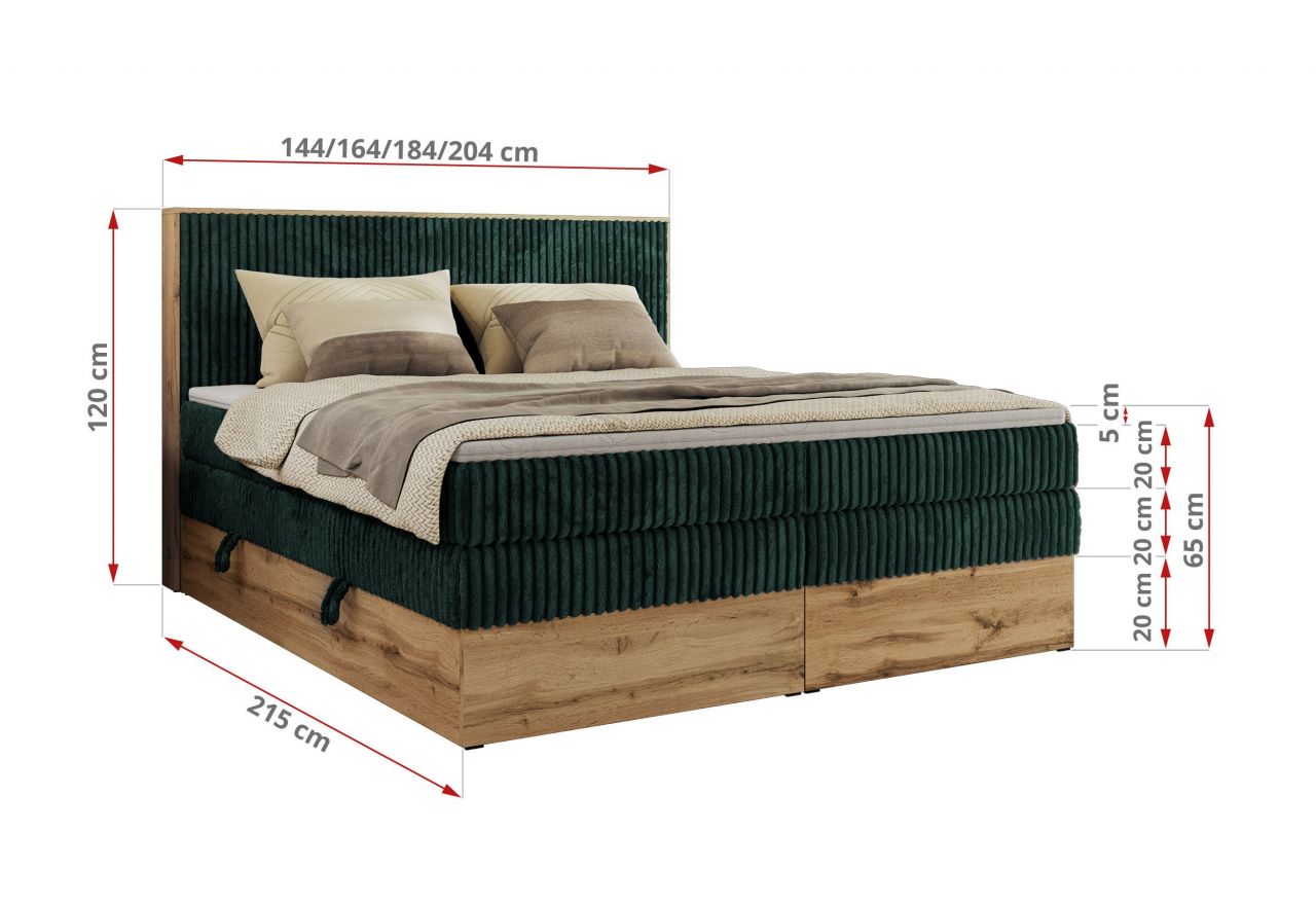Łóżko kontynentalne WOOD CLASSIC KING 180x200 - H4 - ciemnozielony, sztruks