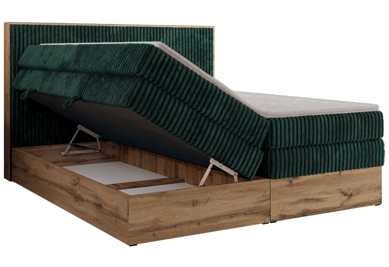 Łóżko kontynentalne WOOD CLASSIC KING 180x200 - H4 - ciemnozielony, sztruks