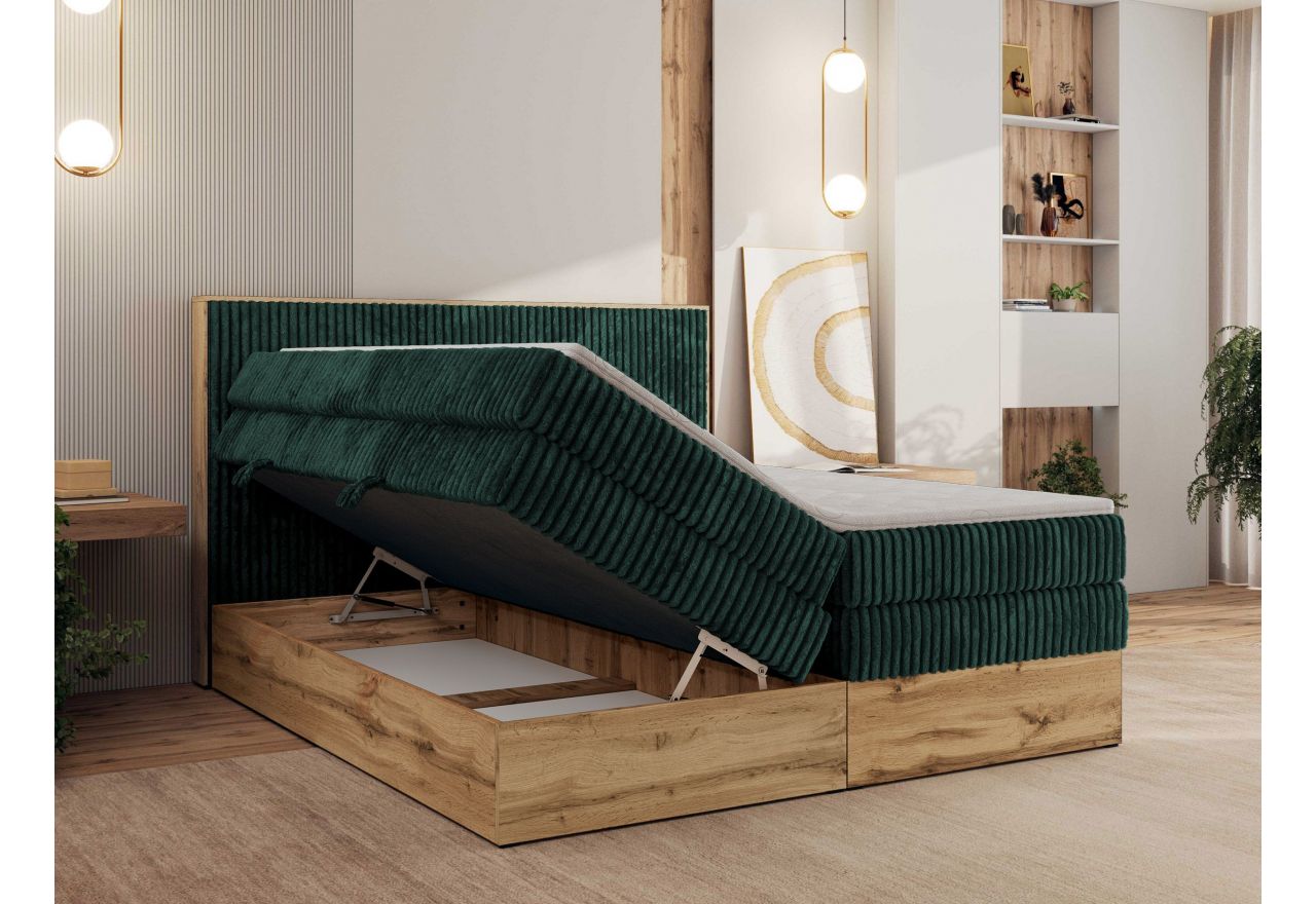 Łóżko kontynentalne WOOD CLASSIC KING 200x200 - H4 - ciemnozielony, sztruks