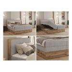 Łóżko kontynentalne WOOD CLASSIC KING 140x200 - H3 - jasnoszary, sztruks