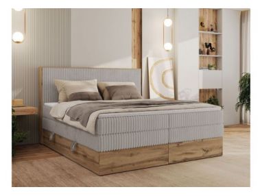 Łóżko kontynentalne WOOD CLASSIC KING 160x200 - H3 - jasnoszary, sztruks