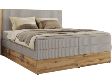 Łóżko kontynentalne WOOD CLASSIC KING 160x200 - H3 - jasnoszary, sztruks