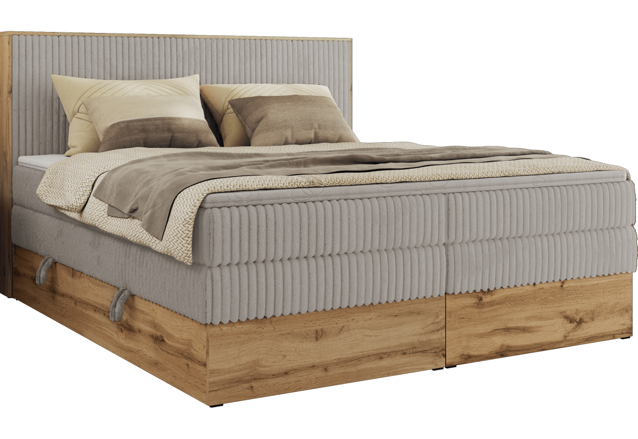 Łóżko kontynentalne WOOD CLASSIC KING 200x200 - H3 - jasnoszary, sztruks