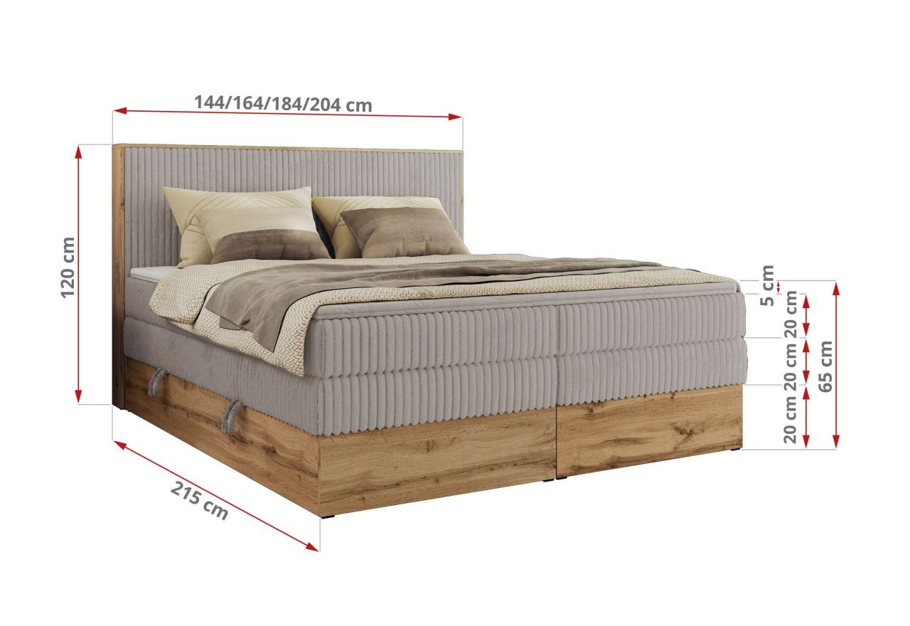 Łóżko kontynentalne WOOD CLASSIC KING 200x200 - H3 - jasnoszary, sztruks