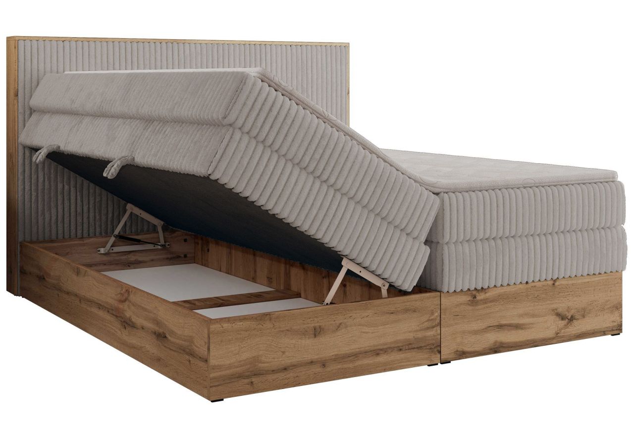 Łóżko kontynentalne WOOD CLASSIC KING 200x200 - H3 - jasnoszary, sztruks