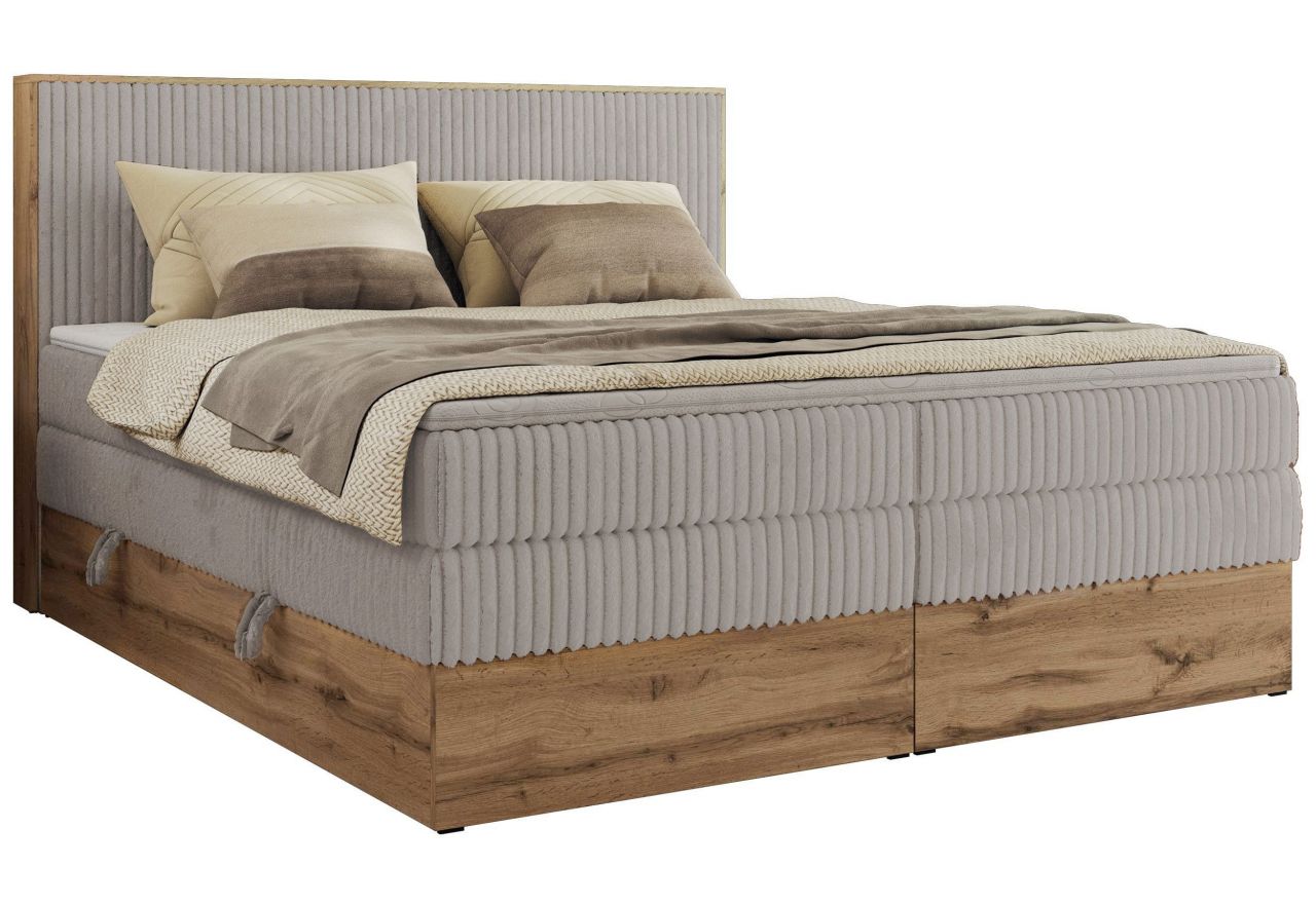 Łóżko kontynentalne WOOD CLASSIC KING 200x200 - H3 - jasnoszary, sztruks