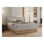 Łóżko kontynentalne WOOD CLASSIC KING 180x200 - H4 - jasnoszary, sztruks