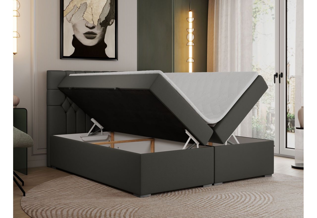 Łóżko kontynentalne PERA 140x200 - Soft 20 - grafitowa ekoskóra - OUTLET