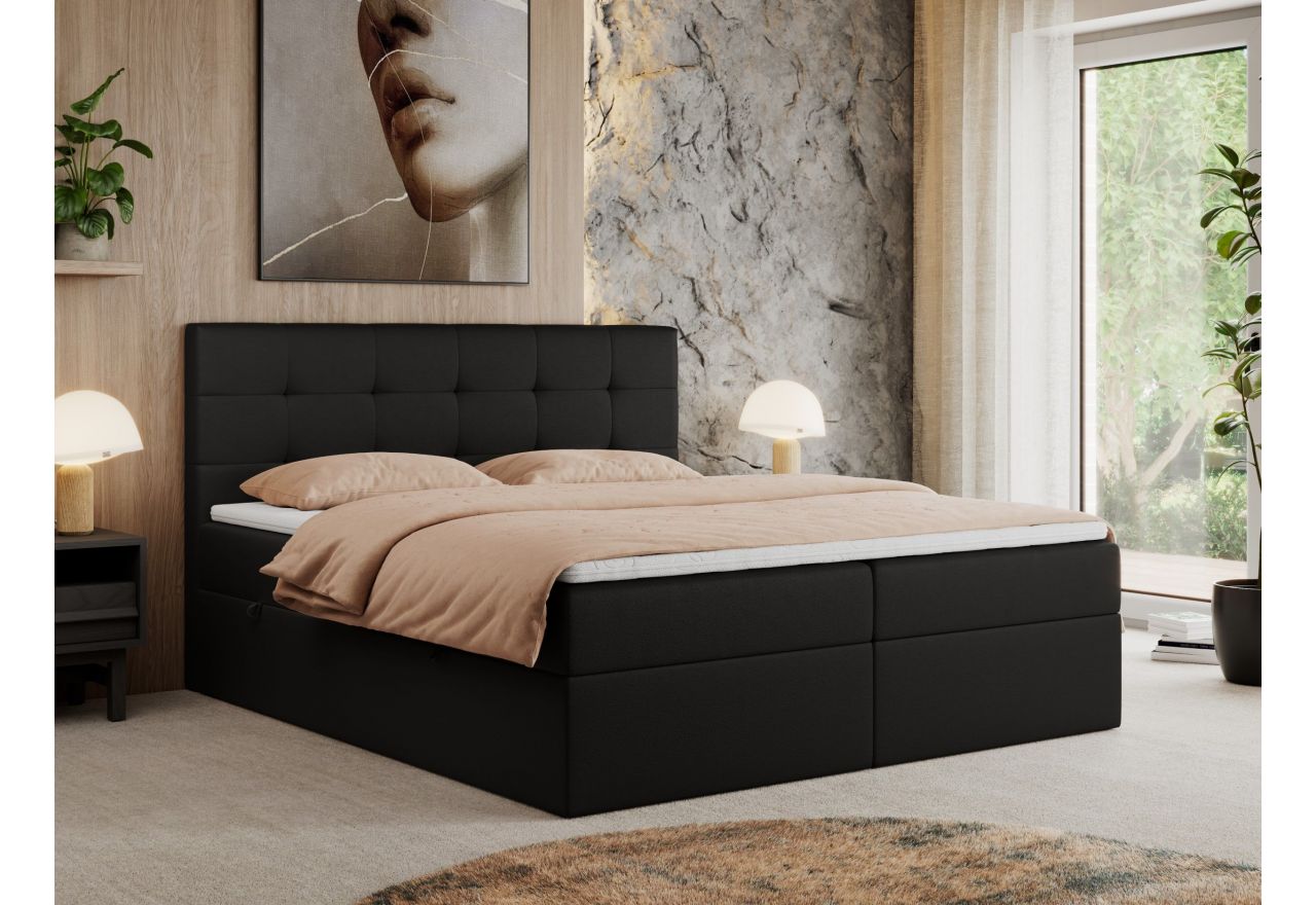 Łóżko kontynentalne CENTOS 200x200 - Soft 11 - czarna ekoskóra - OUTLET