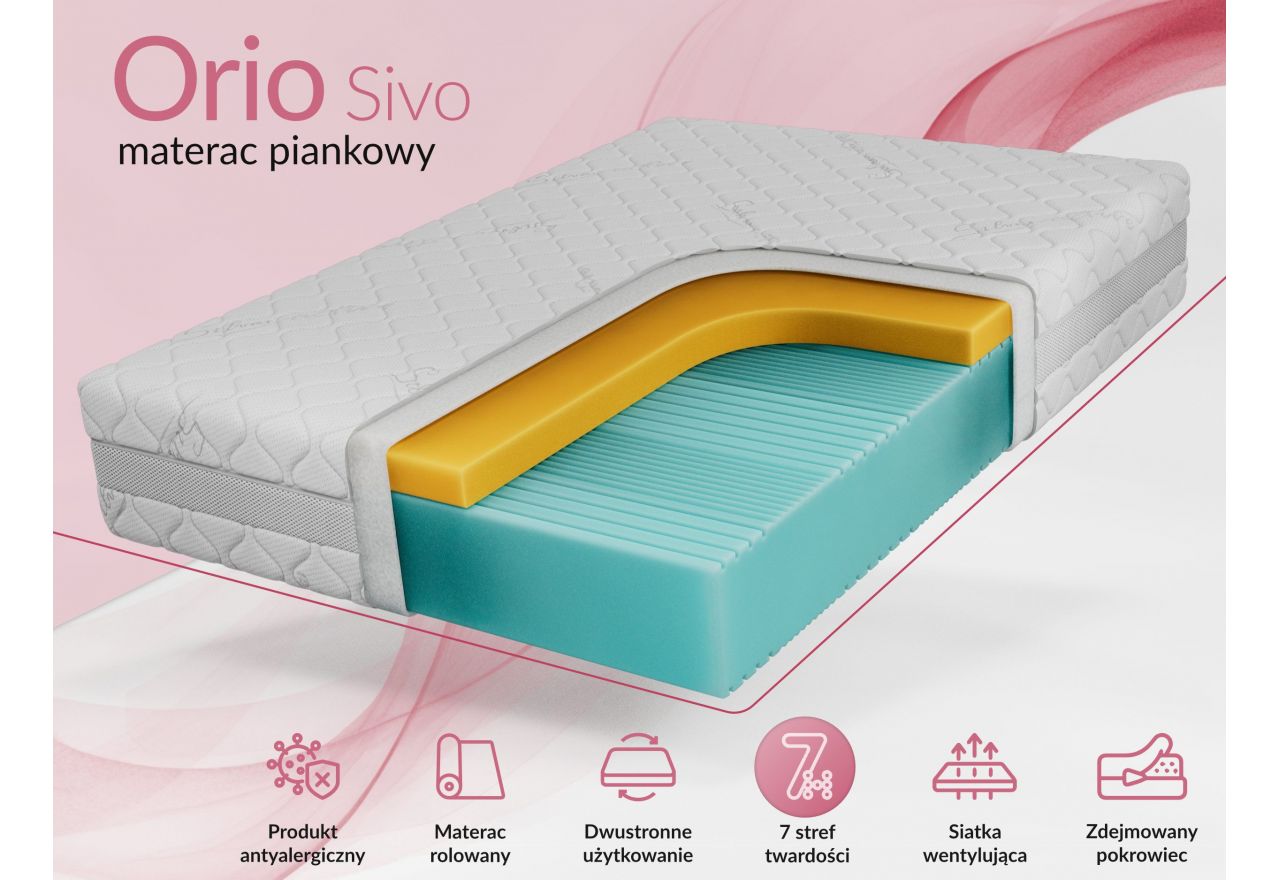 Materac piankowy ORIO 90x200 cm - H2 - pokrowiec SIVO
