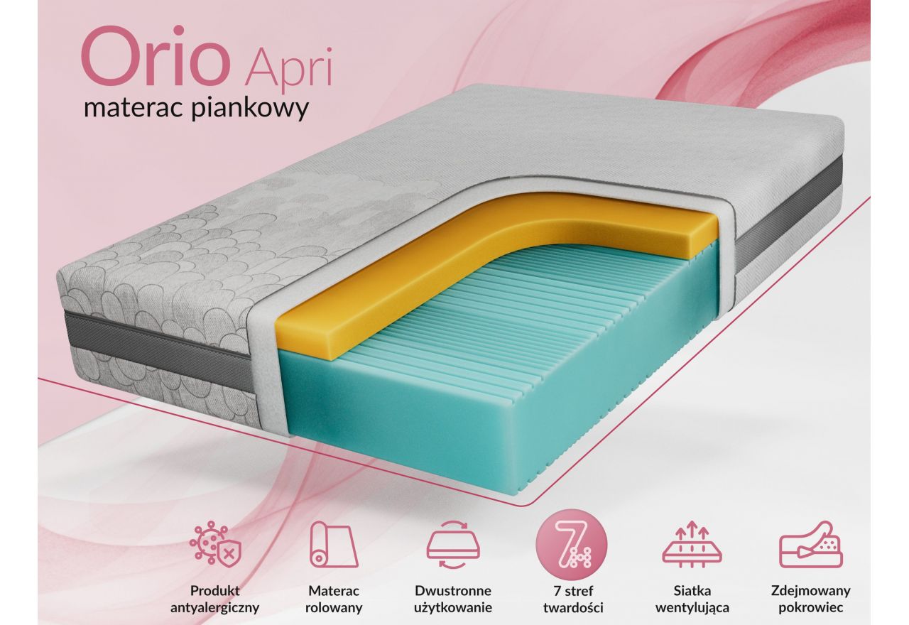 Materac piankowy ORIO 90x200 cm - H2 - pokrowiec APRI