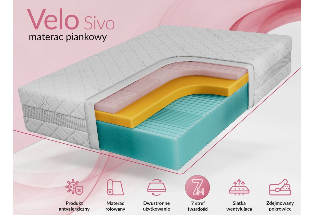 Materac piankowy VELO 180x200 cm - H2 - pokrowiec SIVO