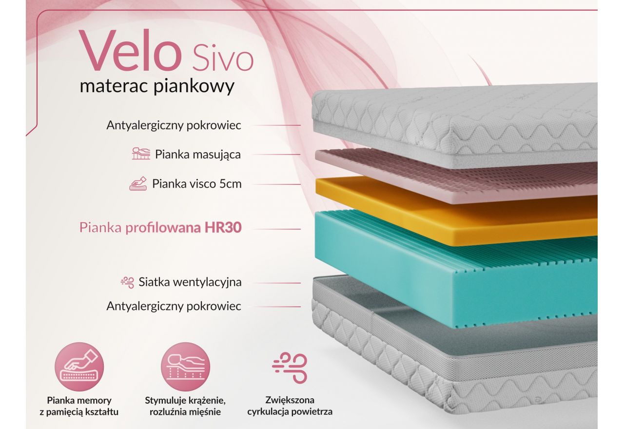 Materac piankowy VELO 180x200 cm - H2 - pokrowiec SIVO