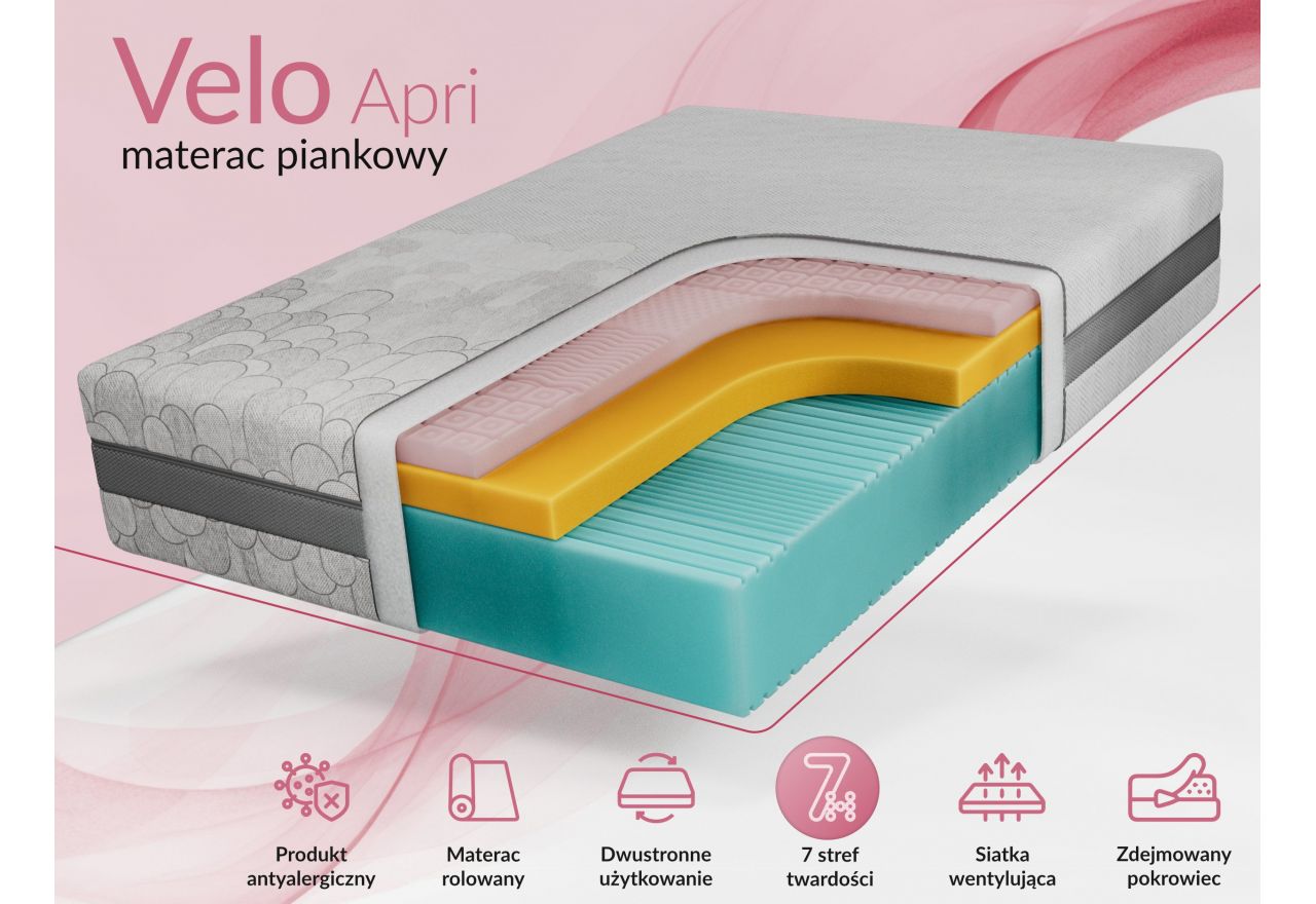Materac piankowy VELO 140x200 cm - H2 - pokrowiec APRI
