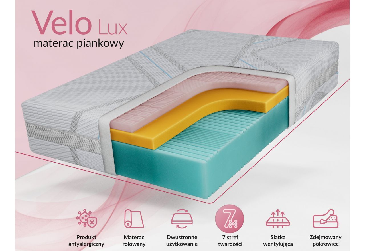 Materac piankowy VELO 90x200 cm - H2 - pokrowiec LUX