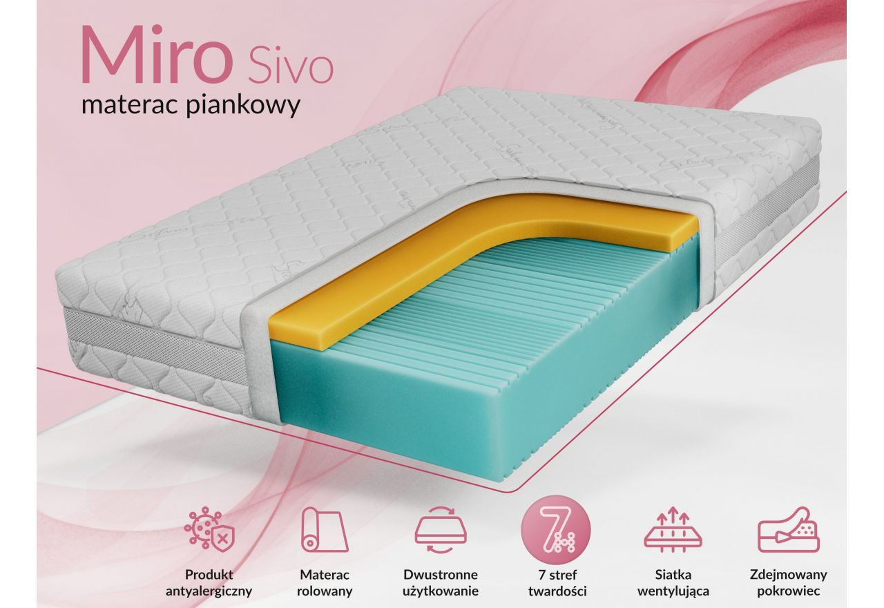 Materac piankowy MIRO 90x200 cm - H2 - pokrowiec SIVO