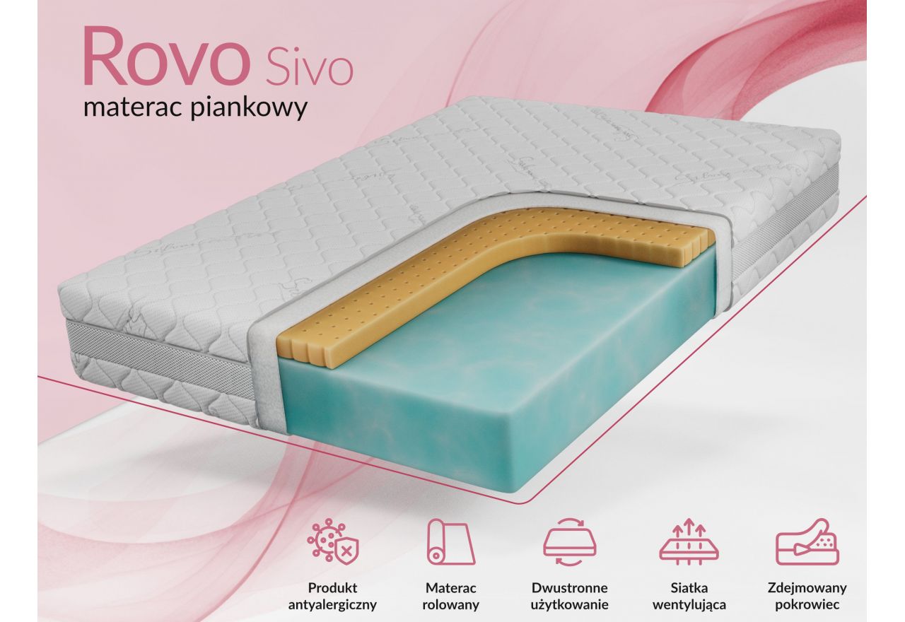 Materac piankowy ROVO 200x200 cm - H2 - pokrowiec SIVO