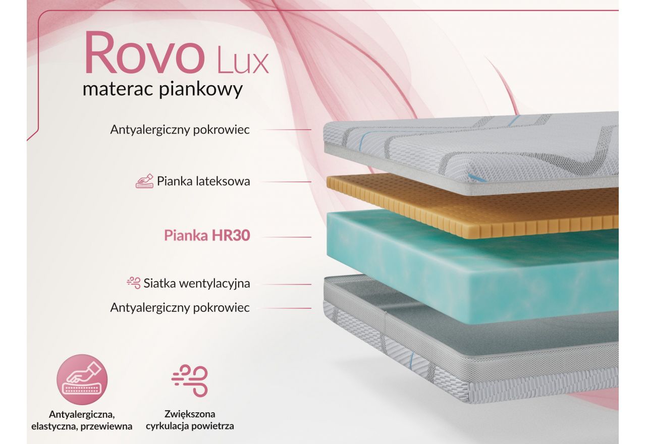 Materac piankowy ROVO 120x200 cm - H2 - pokrowiec LUX
