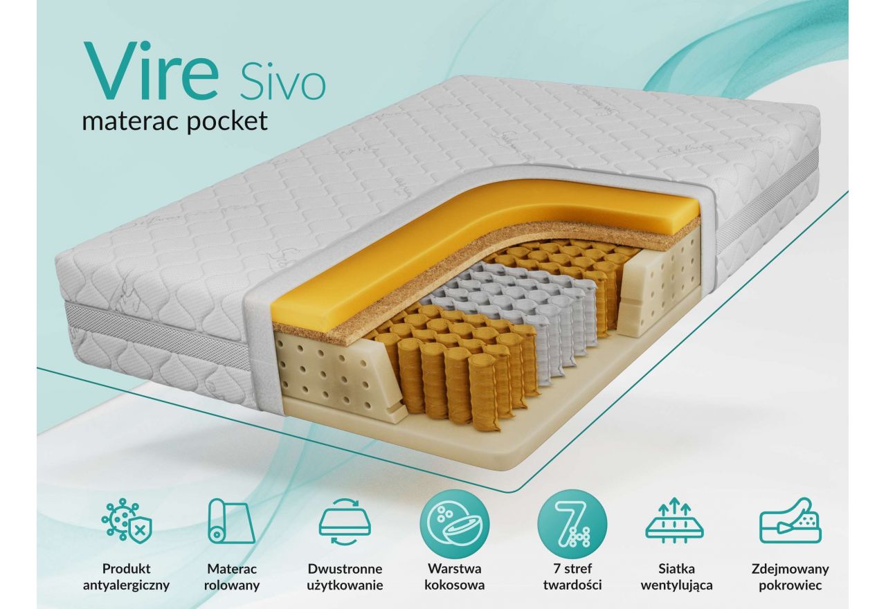 Materac pocket VIRE 90x200 cm - H3/H4 - pokrowiec SIVO