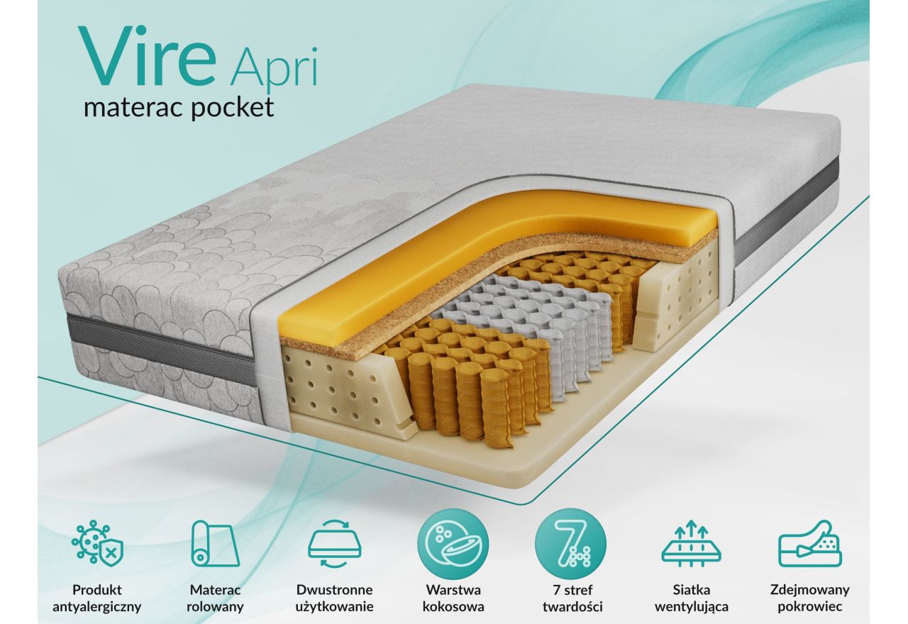 Materac pocket VIRE 140x200 cm - H3/H4 - pokrowiec APRI