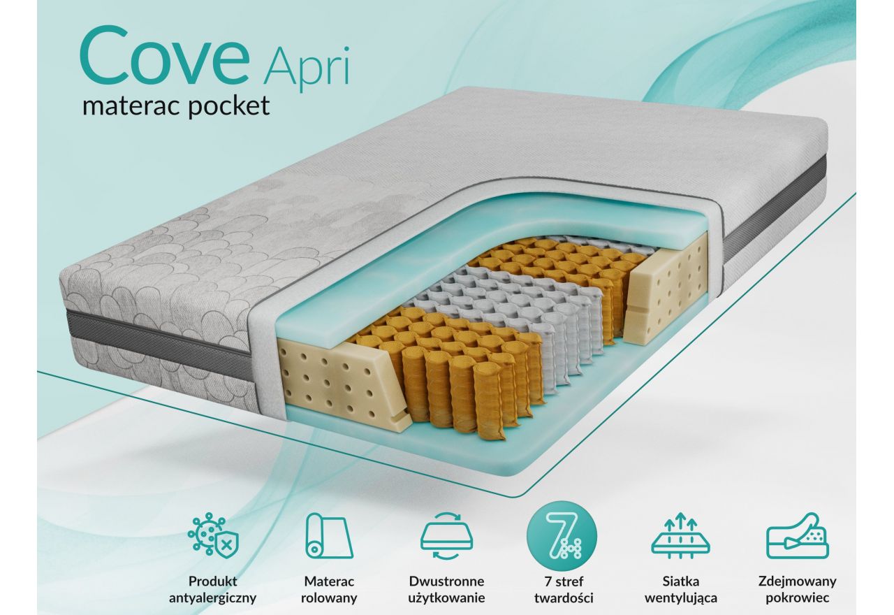 Materac pocket COVE 200x200 cm - H3 - pokrowiec APRI