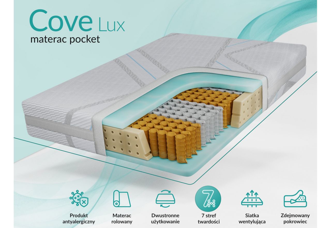 Materac pocket COVE 120x200 cm - H3 - pokrowiec LUX