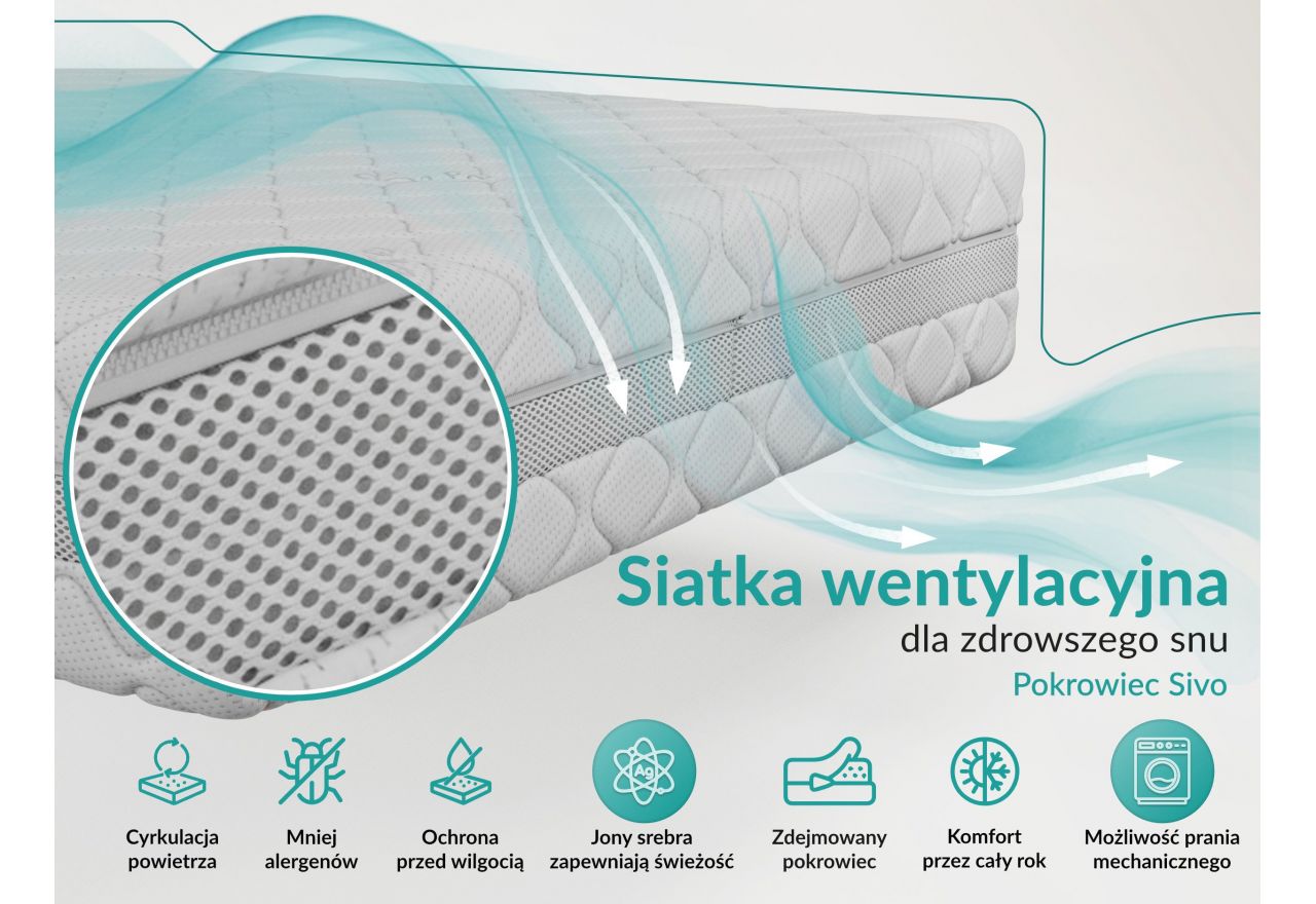 Materac pocket TENE 90x200 cm - H3 - pokrowiec SIVO