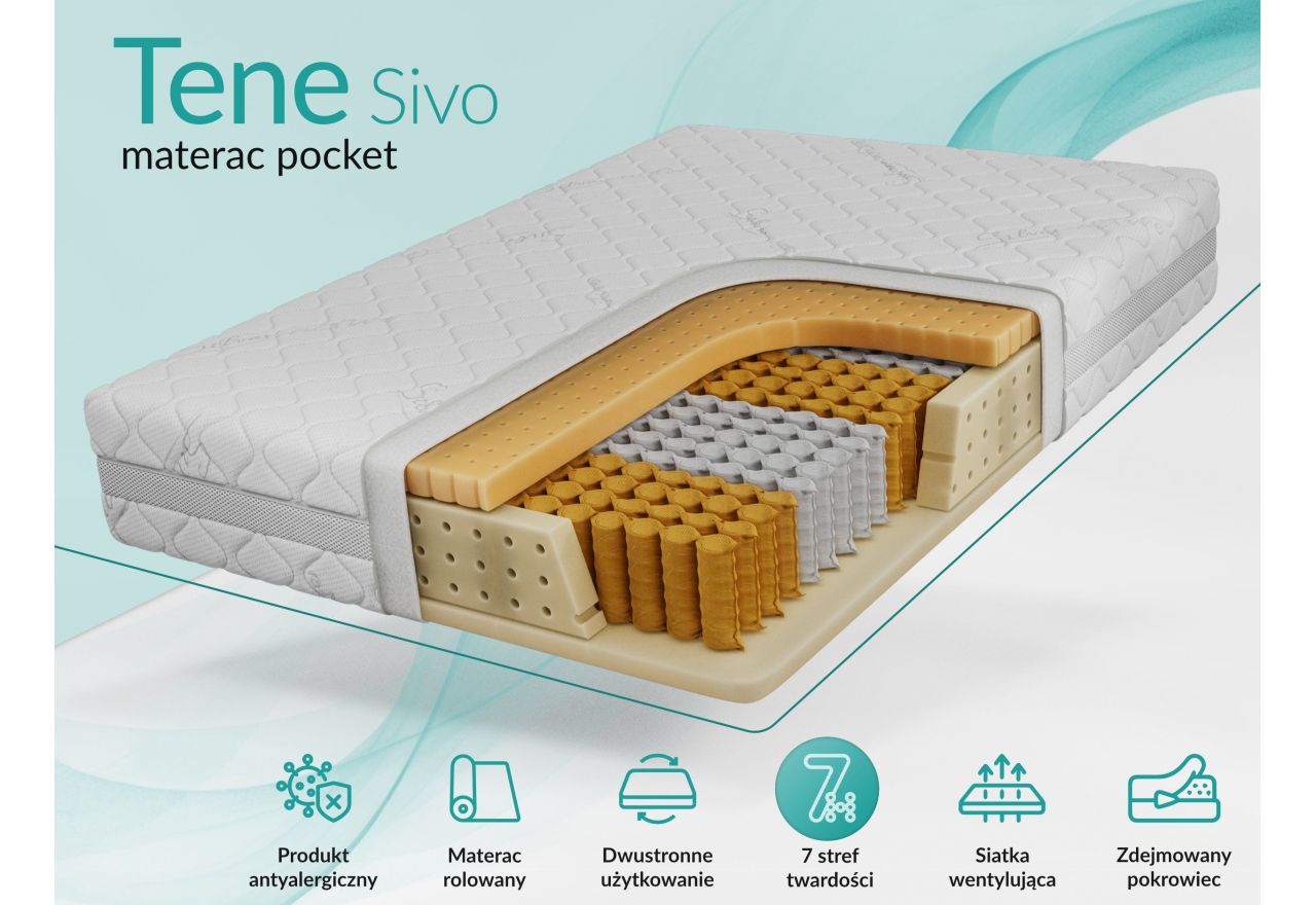 Materac pocket TENE 180x200 cm - H3 - pokrowiec SIVO