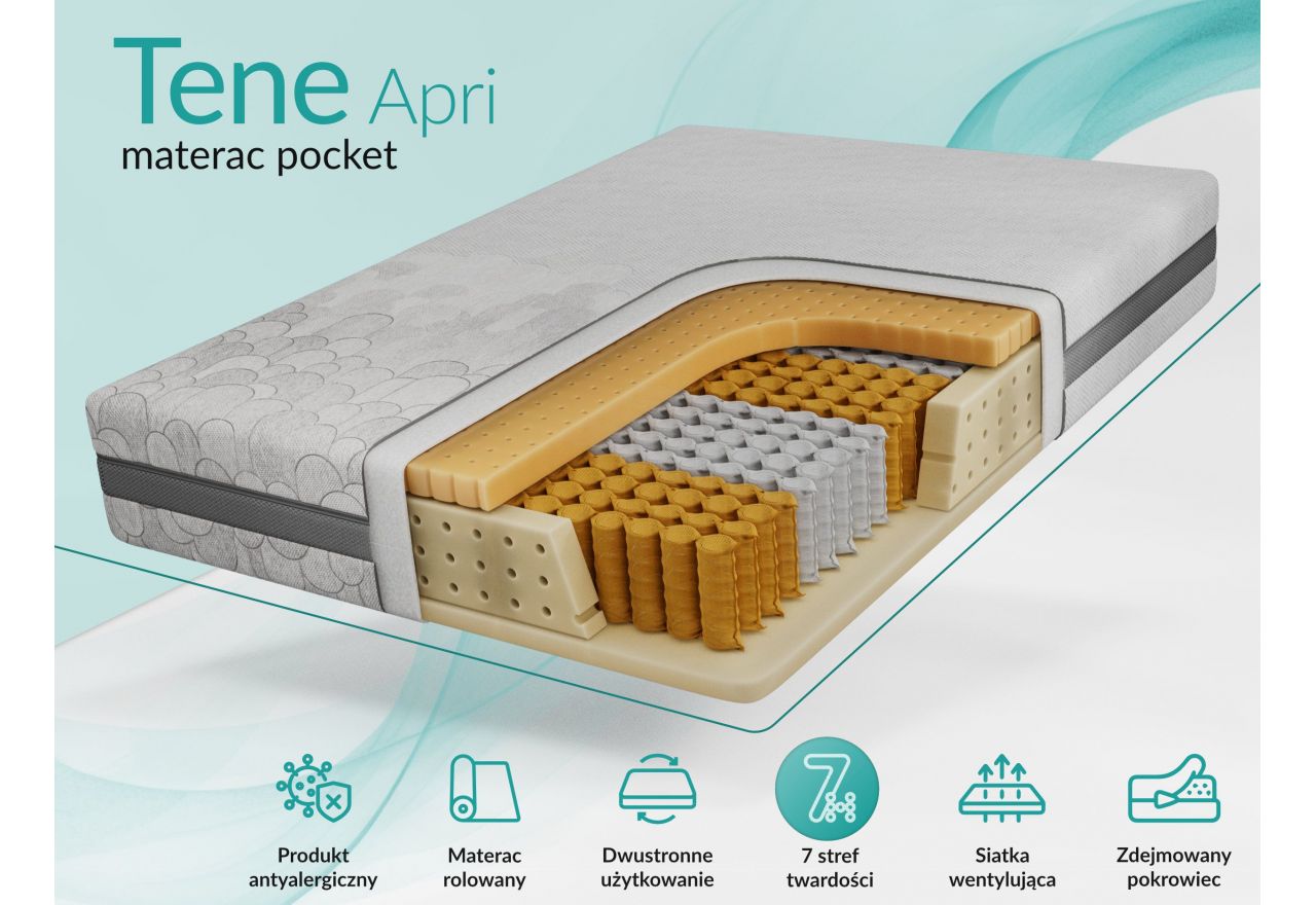 Materac pocket TENE 140x200 cm - H3 - pokrowiec APRI