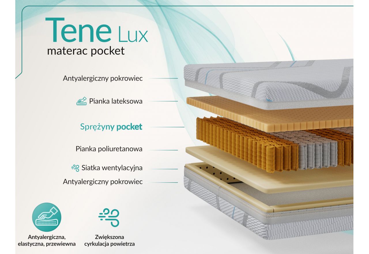 Materac pocket TENE 180x200 cm - H3 - pokrowiec LUX