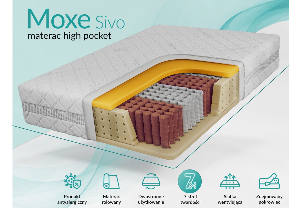 Materac pocket MOXE 180x200 cm - H3 - pokrowiec SIVO