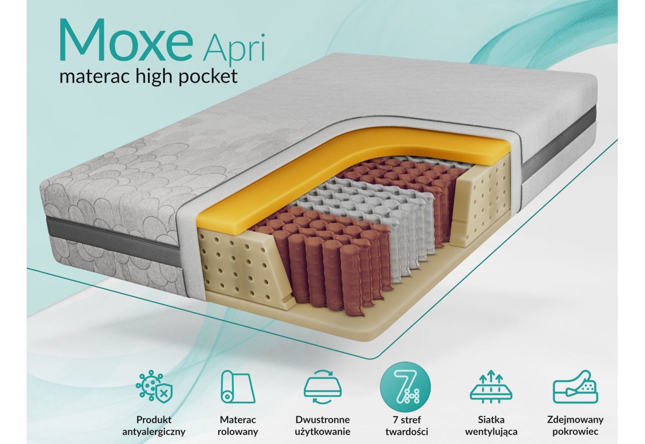 Materac pocket MOXE 90x200 cm - H3 - pokrowiec APRI