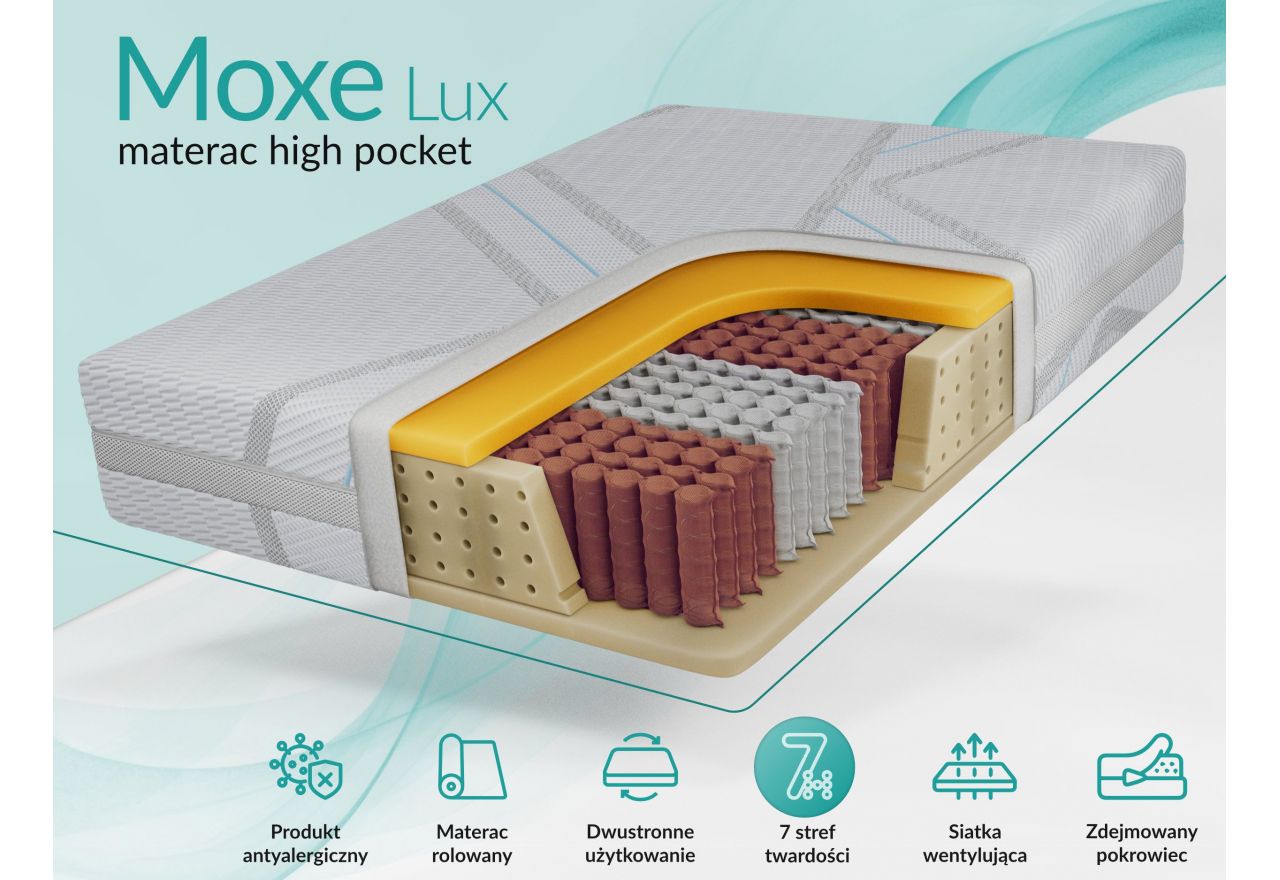 Materac pocket MOXE 200x200 cm - H3 - pokrowiec LUX