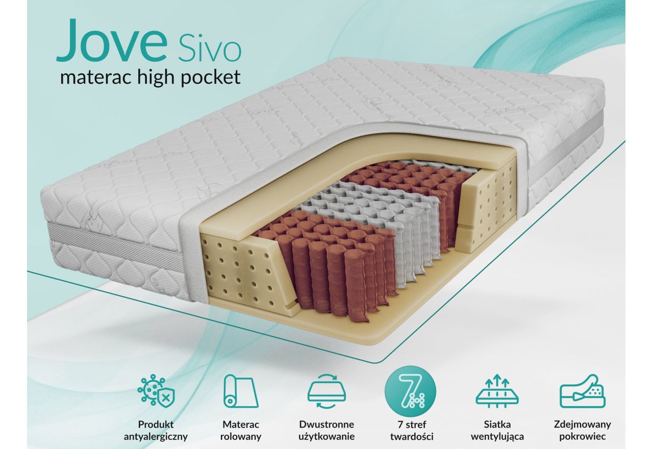 Materac pocket JOVE 180x200 cm - H3 - pokrowiec SIVO