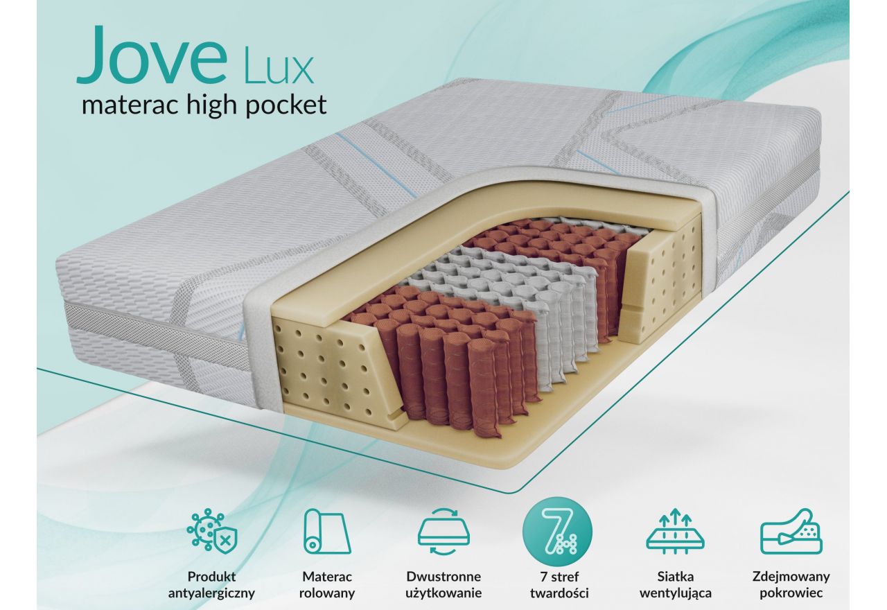 Materac pocket JOVE 200x200 cm - H3 - pokrowiec LUX