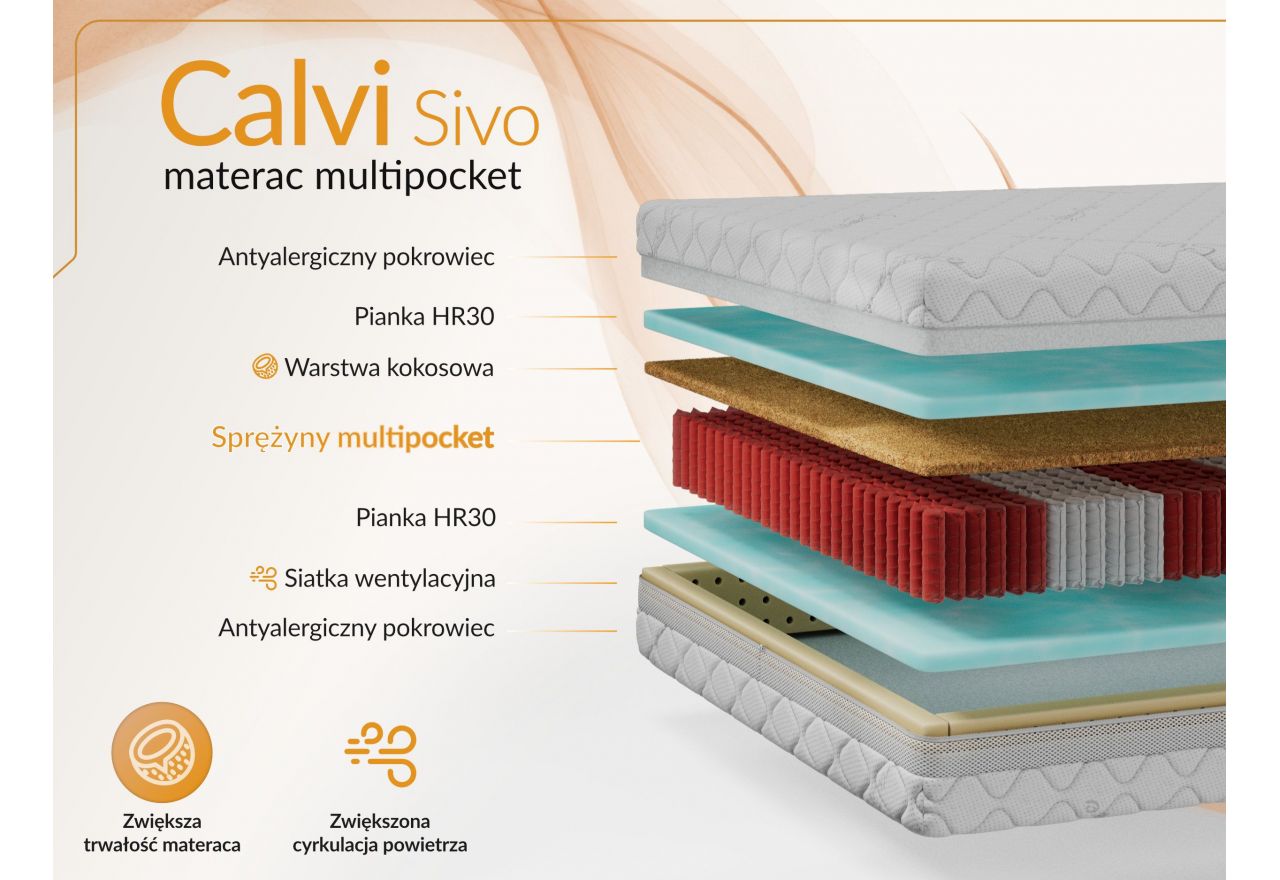 Materac multipocket CALVI 120x200 cm - H3/H4 - pokrowiec SIVO