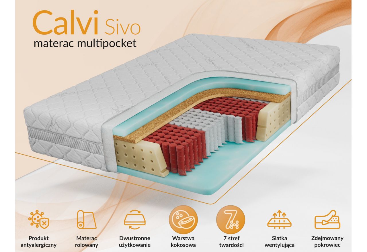 Materac multipocket CALVI 180x200 cm - H3/H4 - pokrowiec SIVO
