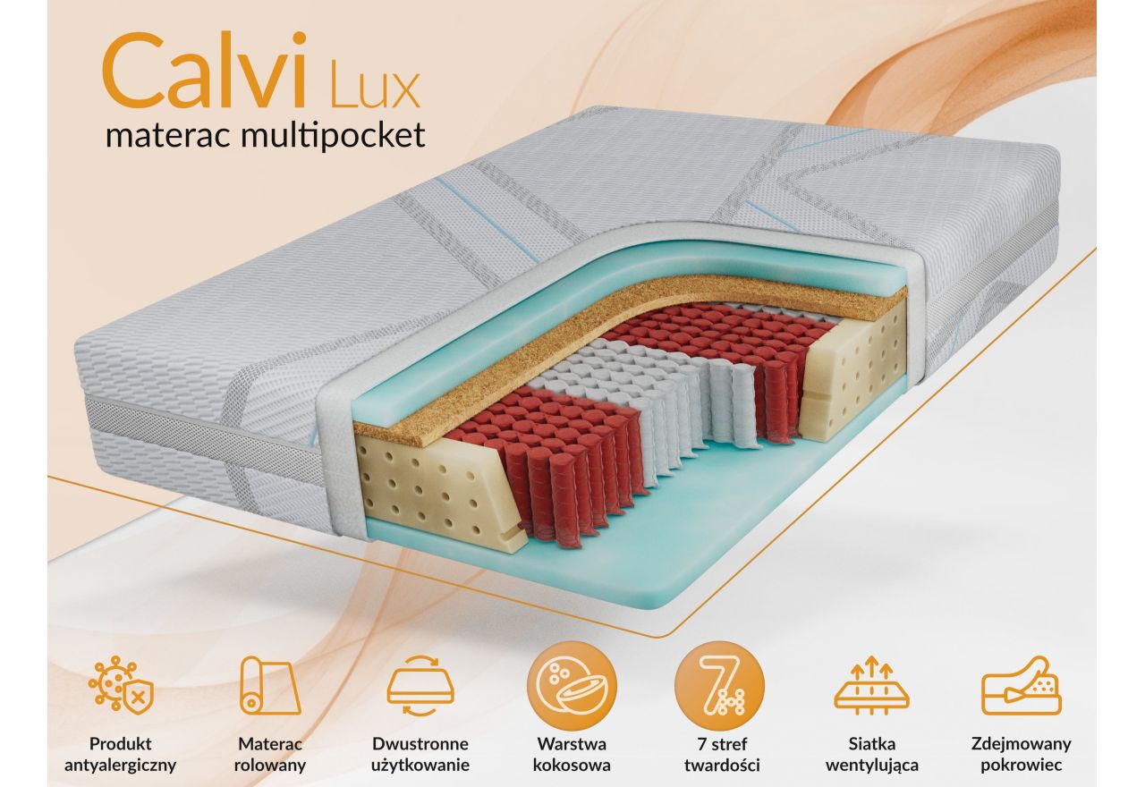 Materac multipocket CALVI 120x200 cm - H3/H4 - pokrowiec LUX
