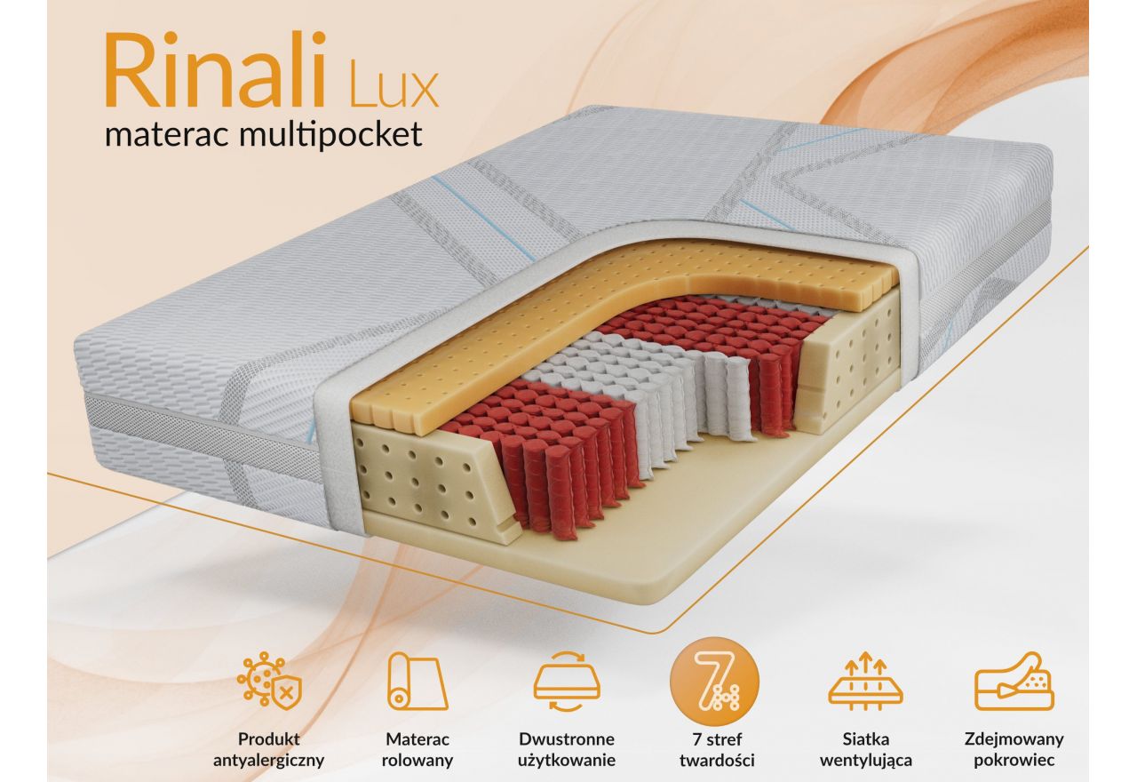 Materac multipocket RINALI 200x200 cm - H3 - pokrowiec LUX