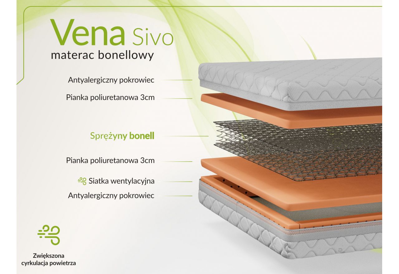 Materac bonellowy VENA 90x200 cm - H3 - pokrowiec SIVO