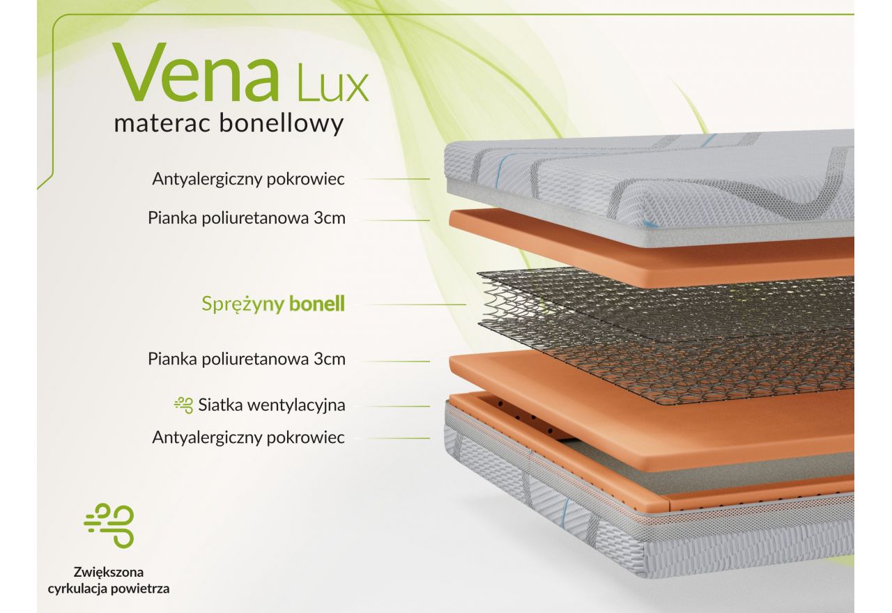 Materac bonellowy VENA 90x200 cm - H3 - pokrowiec LUX