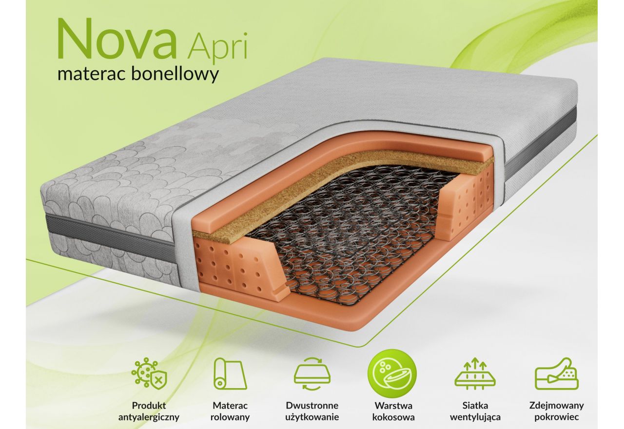 Materac bonellowy NOVA 160x200 cm - H3/H4 - pokrowiec APRI