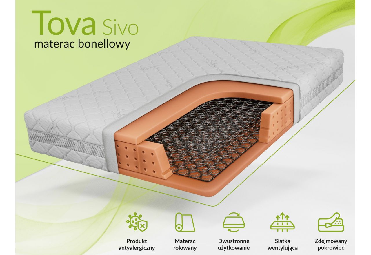 Materac bonellowy TOVA 180x200 cm - H3 - pokrowiec SIVO