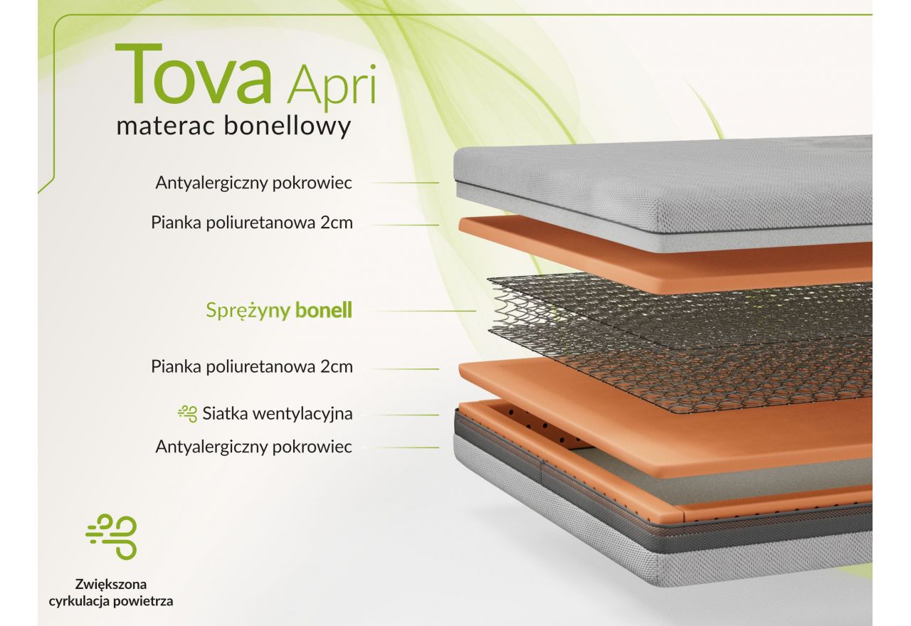 Materac bonellowy TOVA 90x200 cm - H3 - pokrowiec APRI