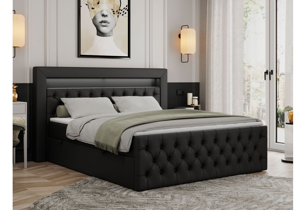 Łóżko kontynentalne GOLD 9 200x200 - Soft 11 - czarna ekoskóra - OUTLET