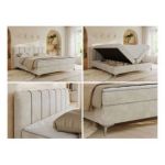 Łóżko kontynentalne DRINEA 140x200 - H3 - jasnobeżowy, welur