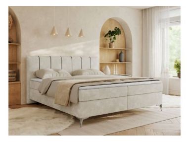 Łóżko kontynentalne DRINEA 160x200 - H3 - jasnobeżowy, welur