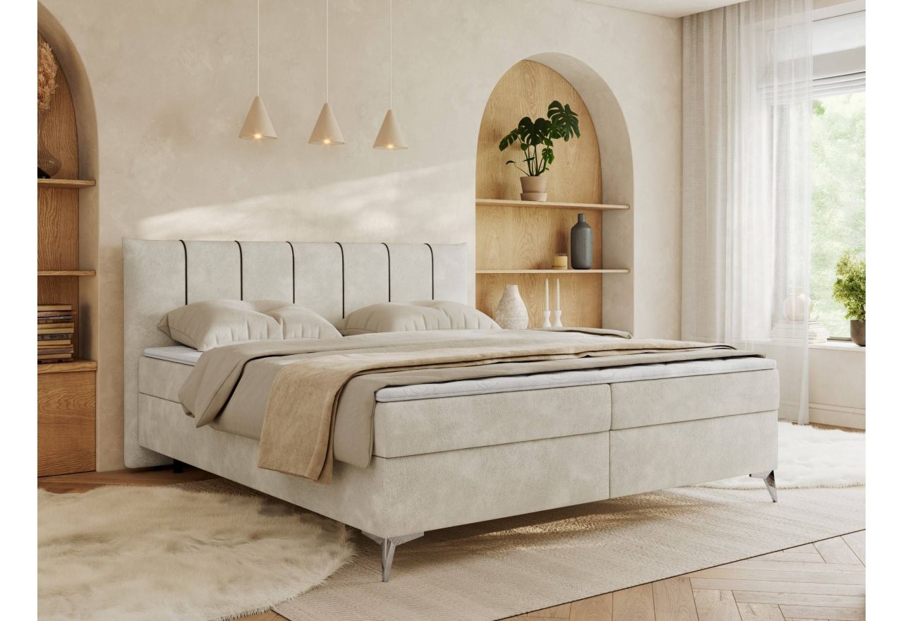 Łóżko kontynentalne DRINEA 160x200 - H3 - jasnobeżowy, welur