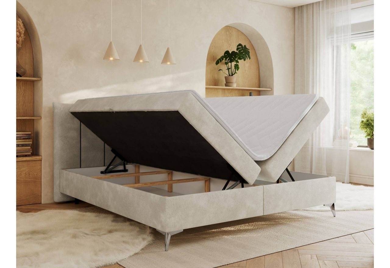 Łóżko kontynentalne DRINEA 160x200 - H3 - jasnobeżowy, welur