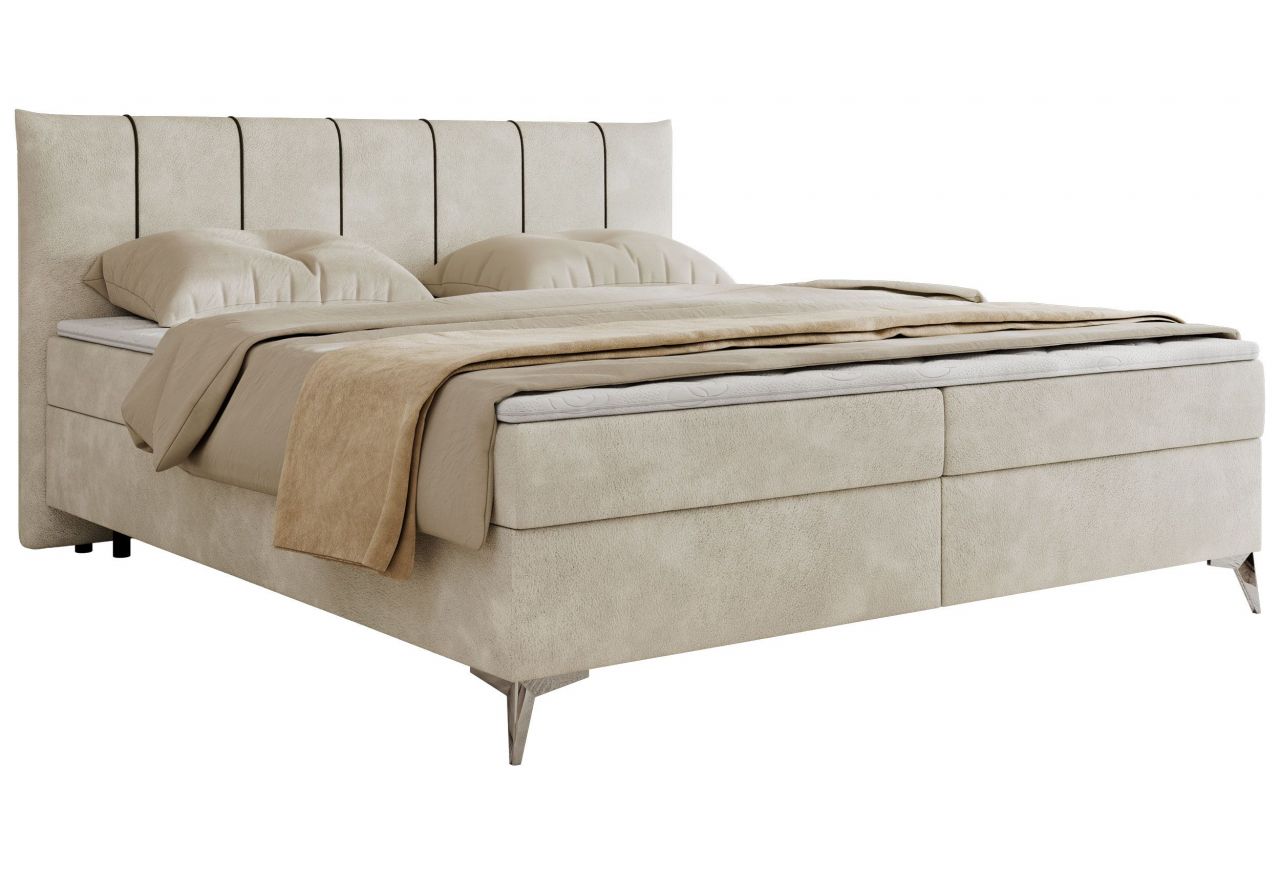 Łóżko kontynentalne DRINEA 180x200 - H3 - jasnobeżowy, welur